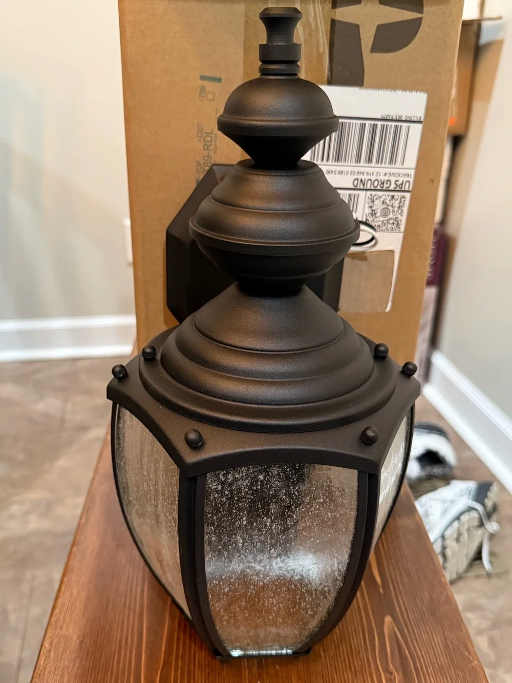 Matte Black Outdoor Lantern with Seeded Glass